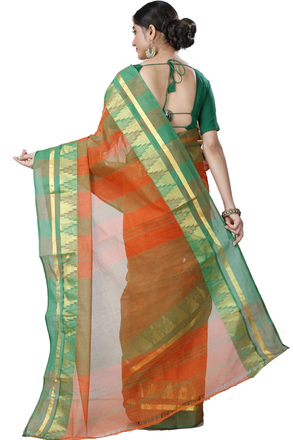 Orange Pure Cotton Vrinda Tant Saree (1093)